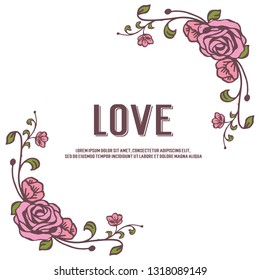 Vector illustration flower with white background and lettering card love hand drawn