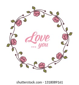 Vector illustration flower with white background and lettering card love hand drawn