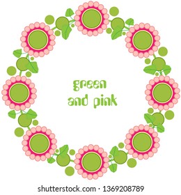 Vector illustration flower wreath frame background in watercolor style Pink and foliage Green berries