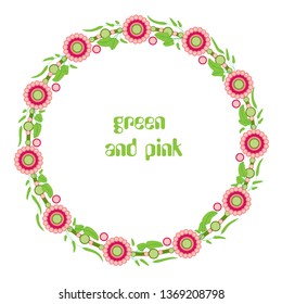 Vector illustration flower wreath frame background in watercolor style Pink and Green herb Small pink flowers and pink berries