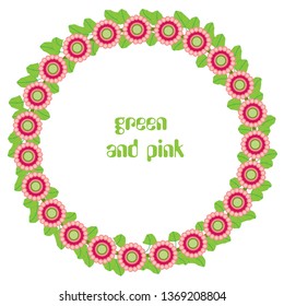 Vector illustration flower wreath frame background in watercolor style Pink and Green leaf