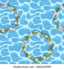 Vektorgrafik von Blumenkränzen, die auf Wasser schwimmen.  Nahtloses Muster