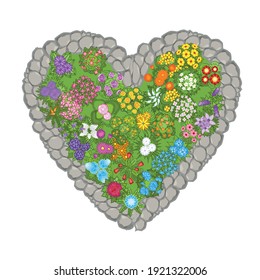 Vektorgrafik. Blumenbeet in Herzform. Draufsicht. 