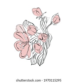 Vector illustration of a flowering branch on a white background.