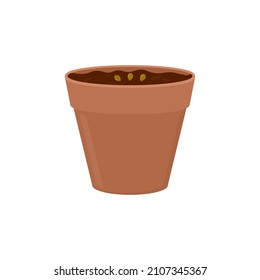 Vector illustration of flowerpot with seed inside. Flat design.