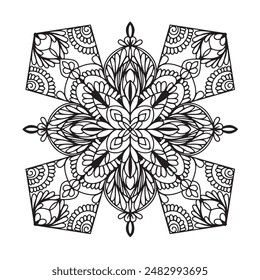 Vector illustration Flowers for background, coloring page, and print on the product, Mandala For Painting, Vector Ethnic Oriental Circle Ornament, Great for Antistress Coloring Book, Artmeditation.