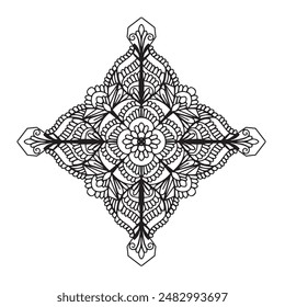 Vector illustration Flowers for background, coloring page, and print on the product, Mandala For Painting, Vector Ethnic Oriental Circle Ornament, Great for Antistress Coloring Book, Artmeditation.