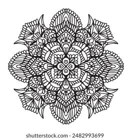 Vector illustration Flowers for background, coloring page, and print on the product, Mandala For Painting, Vector Ethnic Oriental Circle Ornament, Great for Antistress Coloring Book, Artmeditation.