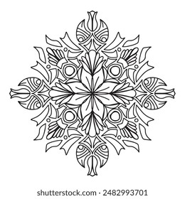 Vector illustration Flowers for background, coloring page, and print on the product, Mandala For Painting, Vector Ethnic Oriental Circle Ornament, Great for Antistress Coloring Book, Artmeditation.