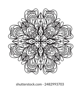 Vector illustration Flowers for background, coloring page, and print on the product, Mandala For Painting, Vector Ethnic Oriental Circle Ornament, Great for Antistress Coloring Book, Artmeditation.