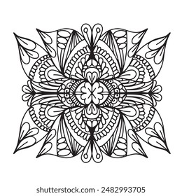 Vector illustration Flowers for background, coloring page, and print on the product, Mandala For Painting, Vector Ethnic Oriental Circle Ornament, Great for Antistress Coloring Book, Artmeditation.