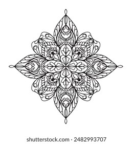 Vector illustration Flowers for background, coloring page, and print on the product, Mandala For Painting, Vector Ethnic Oriental Circle Ornament, Great for Antistress Coloring Book, Artmeditation.