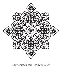 Vector illustration Flowers for background, coloring page, and print on the product, Mandala For Painting, Vector Ethnic Oriental Circle Ornament, Great for Antistress Coloring Book, Artmeditation.