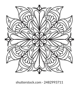 Vector illustration Flowers for background, coloring page, and print on the product, Mandala For Painting, Vector Ethnic Oriental Circle Ornament, Great for Antistress Coloring Book, Artmeditation.