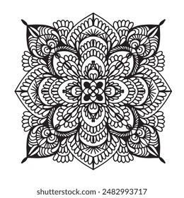 Vector illustration Flowers for background, coloring page, and print on the product, Mandala For Painting, Vector Ethnic Oriental Circle Ornament, Great for Antistress Coloring Book, Artmeditation.