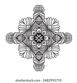 Vector illustration Flowers for background, coloring page, and print on the product, Mandala For Painting, Vector Ethnic Oriental Circle Ornament, Great for Antistress Coloring Book, Artmeditation.