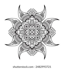 Vector illustration Flowers for background, coloring page, and print on the product, Mandala For Painting, Vector Ethnic Oriental Circle Ornament, Great for Antistress Coloring Book, Artmeditation.