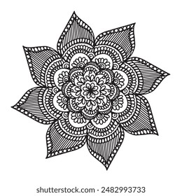 Vector illustration Flowers for background, coloring page, and print on the product, Mandala For Painting, Vector Ethnic Oriental Circle Ornament, Great for Antistress Coloring Book, Artmeditation.