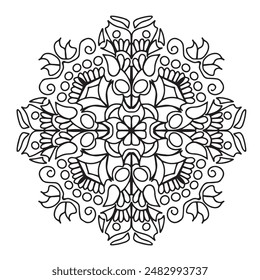 Vector illustration Flowers for background, coloring page, and print on the product, Mandala For Painting, Vector Ethnic Oriental Circle Ornament, Great for Antistress Coloring Book, Artmeditation.