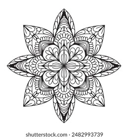 Vector illustration Flowers for background, coloring page, and print on the product, Mandala For Painting, Vector Ethnic Oriental Circle Ornament, Great for Antistress Coloring Book, Artmeditation.