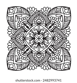 Vector illustration Flowers for background, coloring page, and print on the product, Mandala For Painting, Vector Ethnic Oriental Circle Ornament, Great for Antistress Coloring Book, Artmeditation.