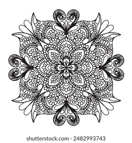 Vector illustration Flowers for background, coloring page, and print on the product, Mandala For Painting, Vector Ethnic Oriental Circle Ornament, Great for Antistress Coloring Book, Artmeditation.