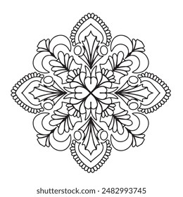 Vector illustration Flowers for background, coloring page, and print on the product, Mandala For Painting, Vector Ethnic Oriental Circle Ornament, Great for Antistress Coloring Book, Artmeditation.