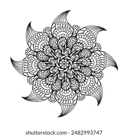 Vector illustration Flowers for background, coloring page, and print on the product, Mandala For Painting, Vector Ethnic Oriental Circle Ornament, Great for Antistress Coloring Book, Artmeditation.