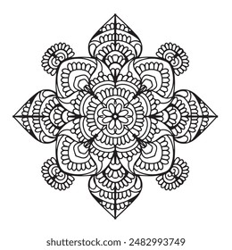 Vector illustration Flowers for background, coloring page, and print on the product, Mandala For Painting, Vector Ethnic Oriental Circle Ornament, Great for Antistress Coloring Book, Artmeditation.