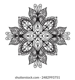 Vector illustration Flowers for background, coloring page, and print on the product, Mandala For Painting, Vector Ethnic Oriental Circle Ornament, Great for Antistress Coloring Book, Artmeditation.