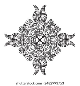 Vector illustration Flowers for background, coloring page, and print on the product, Mandala For Painting, Vector Ethnic Oriental Circle Ornament, Great for Antistress Coloring Book, Artmeditation.