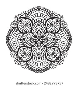 Vector illustration Flowers for background, coloring page, and print on the product, Mandala For Painting, Vector Ethnic Oriental Circle Ornament, Great for Antistress Coloring Book, Artmeditation.