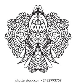 Vector illustration Flowers for background, coloring page, and print on the product, Mandala For Painting, Vector Ethnic Oriental Circle Ornament, Great for Antistress Coloring Book, Artmeditation.