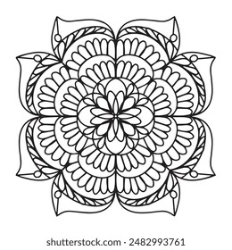 Vector illustration Flowers for background, coloring page, and print on the product, Mandala For Painting, Vector Ethnic Oriental Circle Ornament, Great for Antistress Coloring Book, Artmeditation.