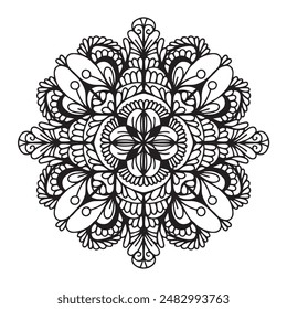 Vector illustration Flowers for background, coloring page, and print on the product, Mandala For Painting, Vector Ethnic Oriental Circle Ornament, Great for Antistress Coloring Book, Artmeditation.