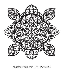 Vector illustration Flowers for background, coloring page, and print on the product, Mandala For Painting, Vector Ethnic Oriental Circle Ornament, Great for Antistress Coloring Book, Artmeditation.