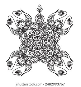 Vector illustration Flowers for background, coloring page, and print on the product, Mandala For Painting, Vector Ethnic Oriental Circle Ornament, Great for Antistress Coloring Book, Artmeditation.