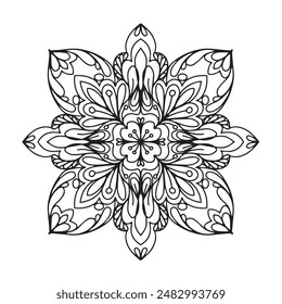 Vector illustration Flowers for background, coloring page, and print on the product, Mandala For Painting, Vector Ethnic Oriental Circle Ornament, Great for Antistress Coloring Book, Artmeditation.