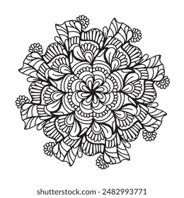 Vector illustration Flowers for background, coloring page, and print on the product, Mandala For Painting, Vector Ethnic Oriental Circle Ornament, Great for Antistress Coloring Book, Artmeditation.