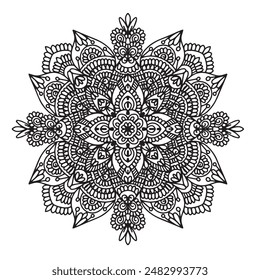 Vector illustration Flowers for background, coloring page, and print on the product, Mandala For Painting, Vector Ethnic Oriental Circle Ornament, Great for Antistress Coloring Book, Artmeditation.