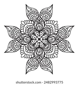 Vector illustration Flowers for background, coloring page, and print on the product, Mandala For Painting, Vector Ethnic Oriental Circle Ornament, Great for Antistress Coloring Book, Artmeditation.