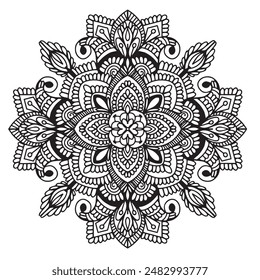 Vector illustration Flowers for background, coloring page, and print on the product, Mandala For Painting, Vector Ethnic Oriental Circle Ornament, Great for Antistress Coloring Book, Artmeditation.