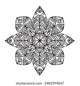 Vector illustration Flowers for background, coloring page, and print on the product, Mandala For Painting, Vector Ethnic Oriental Circle Ornament, Great for Antistress Coloring Book, Artmeditation.