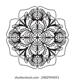 Vector illustration Flowers for background, coloring page, and print on the product, Mandala For Painting, Vector Ethnic Oriental Circle Ornament, Great for Antistress Coloring Book, Artmeditation.