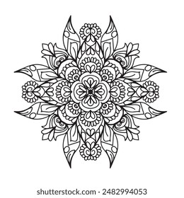 Vector illustration Flowers for background, coloring page, and print on the product, Mandala For Painting, Vector Ethnic Oriental Circle Ornament, Great for Antistress Coloring Book, Artmeditation.