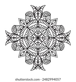 Vector illustration Flowers for background, coloring page, and print on the product, Mandala For Painting, Vector Ethnic Oriental Circle Ornament, Great for Antistress Coloring Book, Artmeditation.