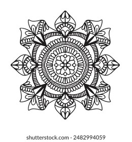 Vector illustration Flowers for background, coloring page, and print on the product, Mandala For Painting, Vector Ethnic Oriental Circle Ornament, Great for Antistress Coloring Book, Artmeditation.