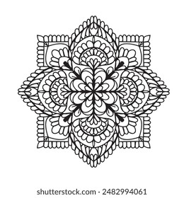 Vector illustration Flowers for background, coloring page, and print on the product, Mandala For Painting, Vector Ethnic Oriental Circle Ornament, Great for Antistress Coloring Book, Artmeditation.