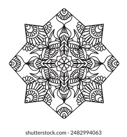 Vector illustration Flowers for background, coloring page, and print on the product, Mandala For Painting, Vector Ethnic Oriental Circle Ornament, Great for Antistress Coloring Book, Artmeditation.