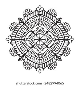 Vector illustration Flowers for background, coloring page, and print on the product, Mandala For Painting, Vector Ethnic Oriental Circle Ornament, Great for Antistress Coloring Book, Artmeditation.